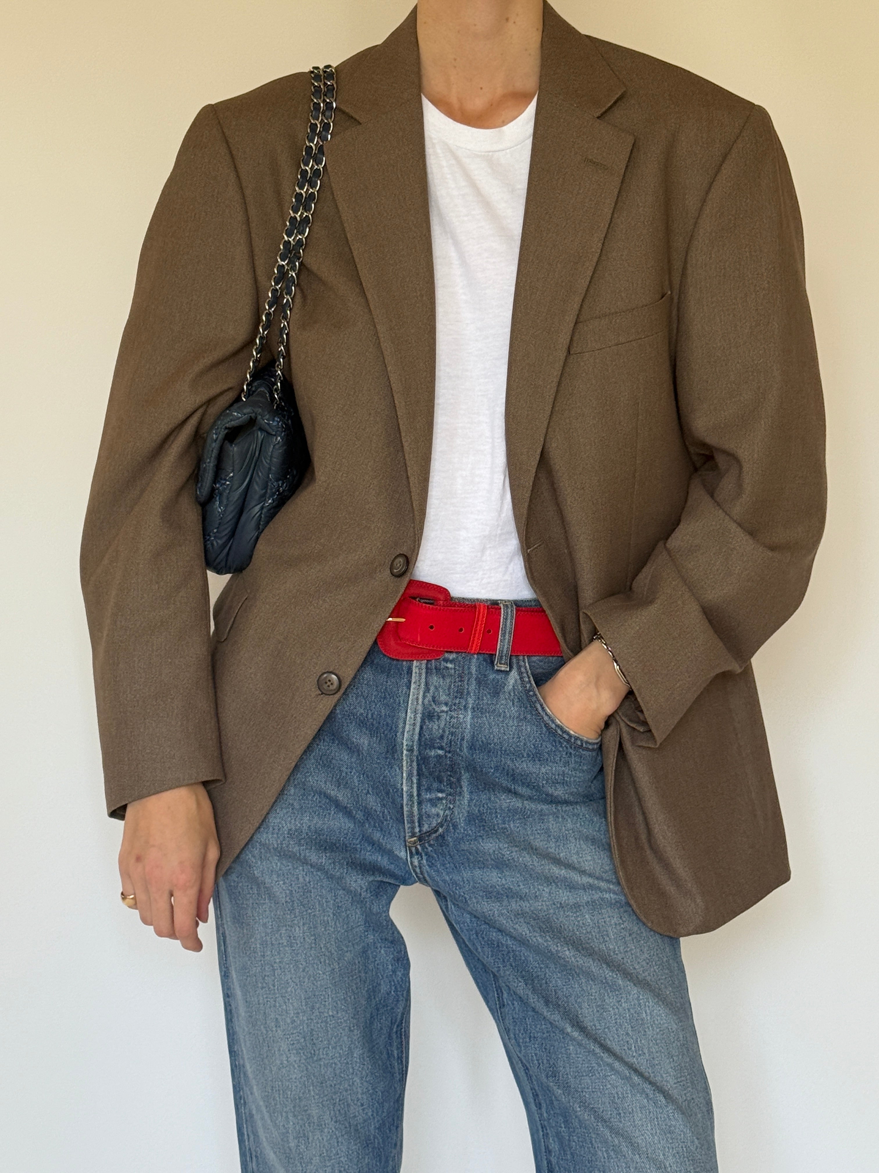 Vintage brown oversized single-breasted blazer pocket detail