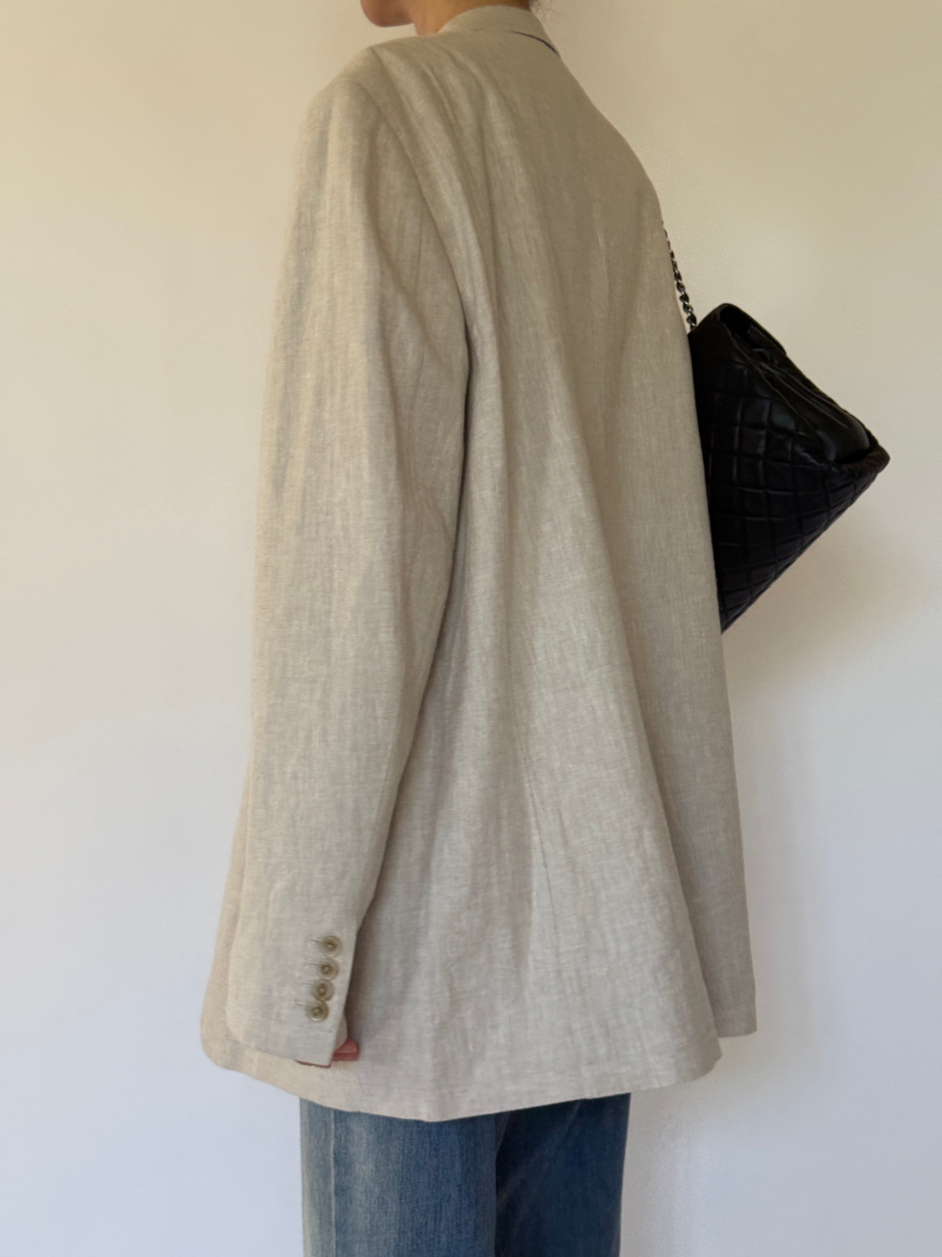 Vintage Linen & Cotton Oversized Blazer in Beige 6601