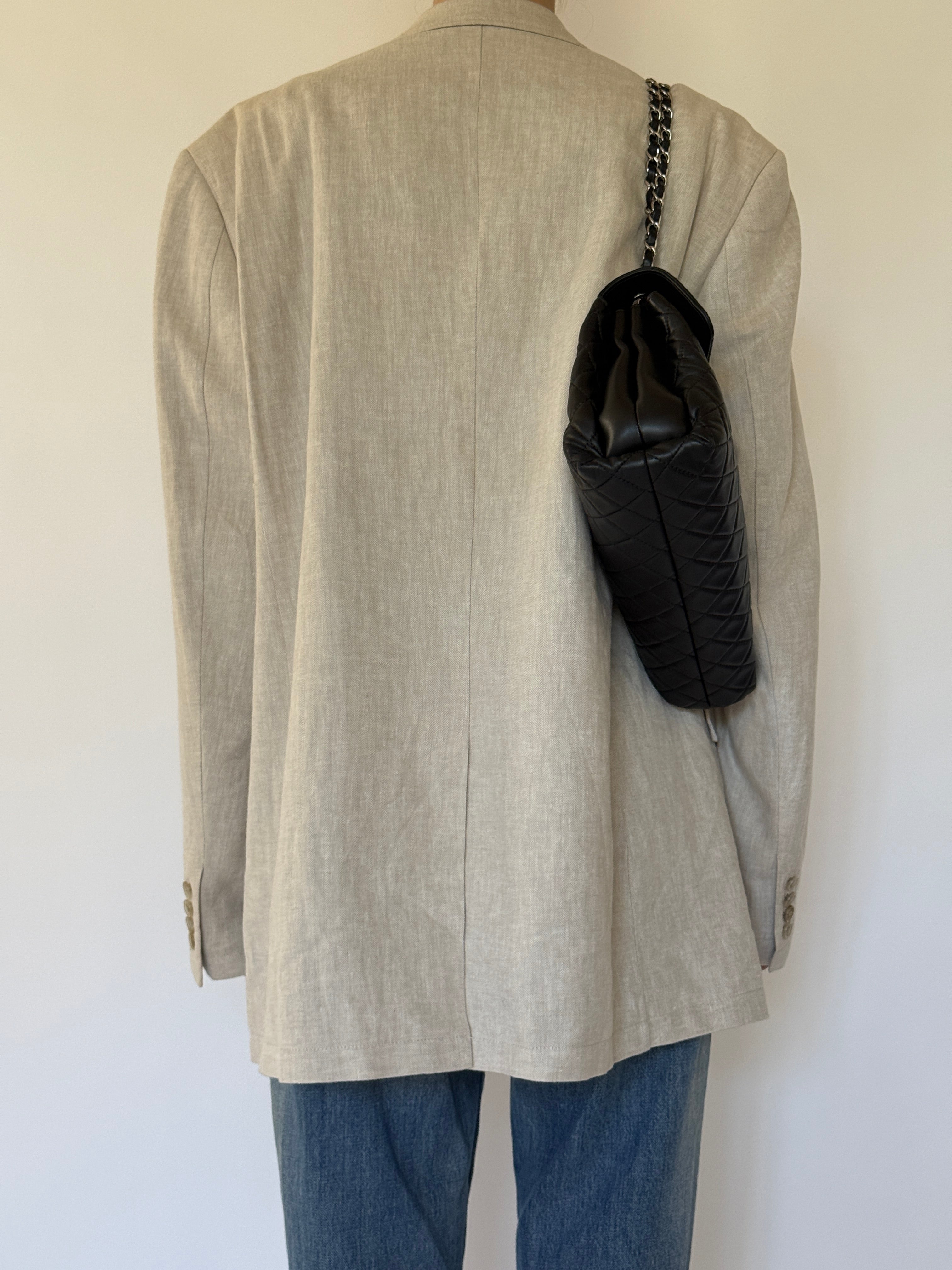Vintage Linen & Cotton Oversized Blazer in Beige 6601