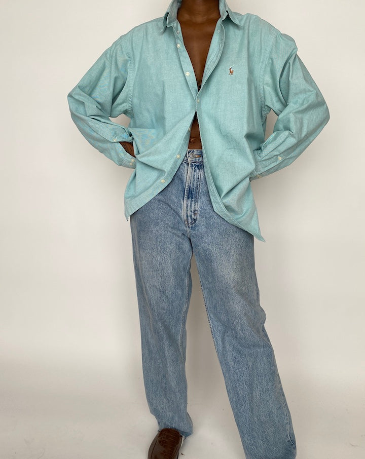 VINTAGE TURQUOISE RALPH LAUREN SHIRT 1992