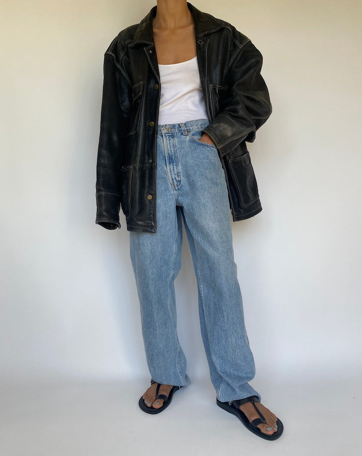 VINTAGE BLACK OVERSIZED LEATHER JACKET 3188