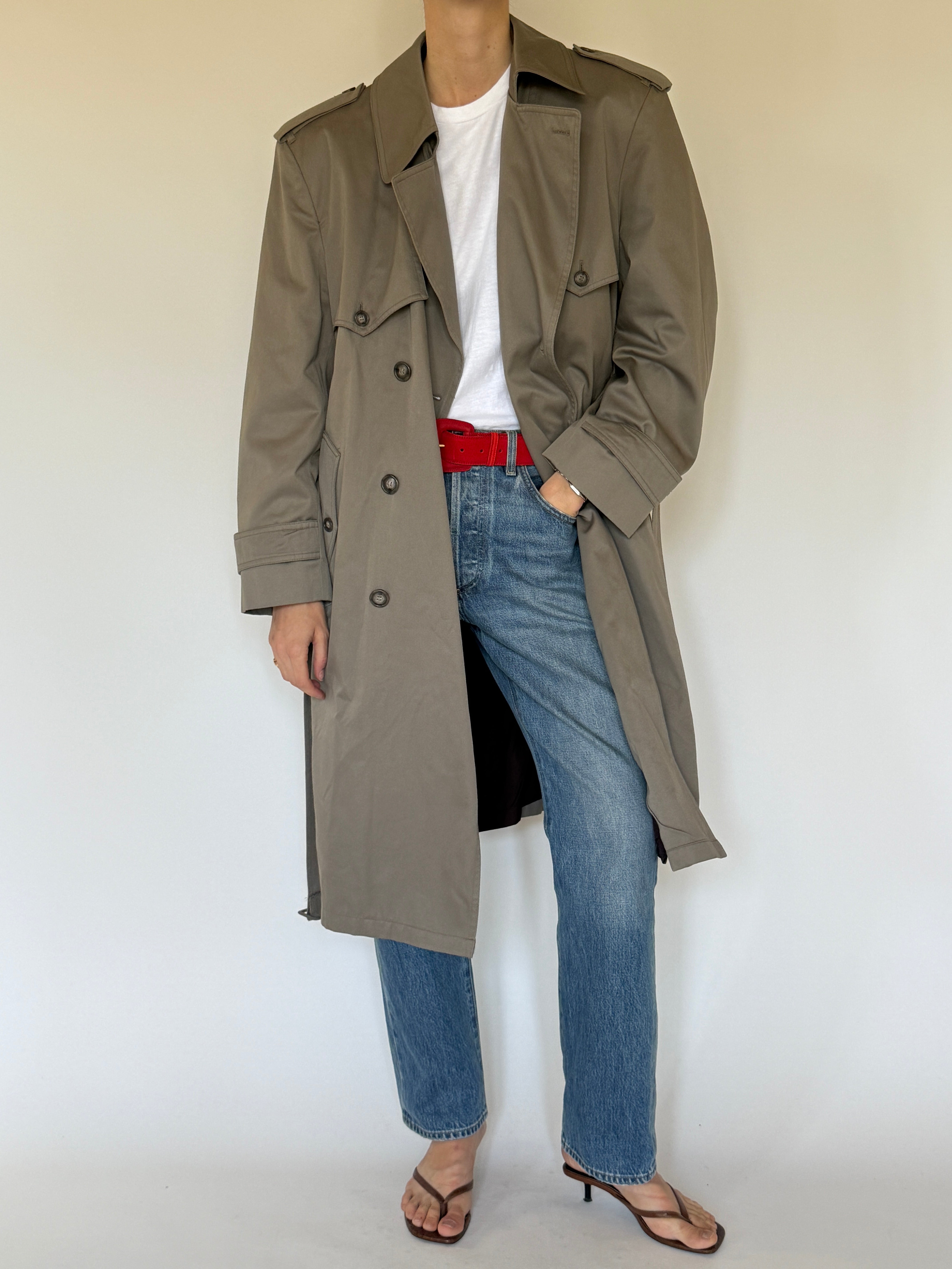 Vintage Double-Breasted Trench Coat in Sage 6284