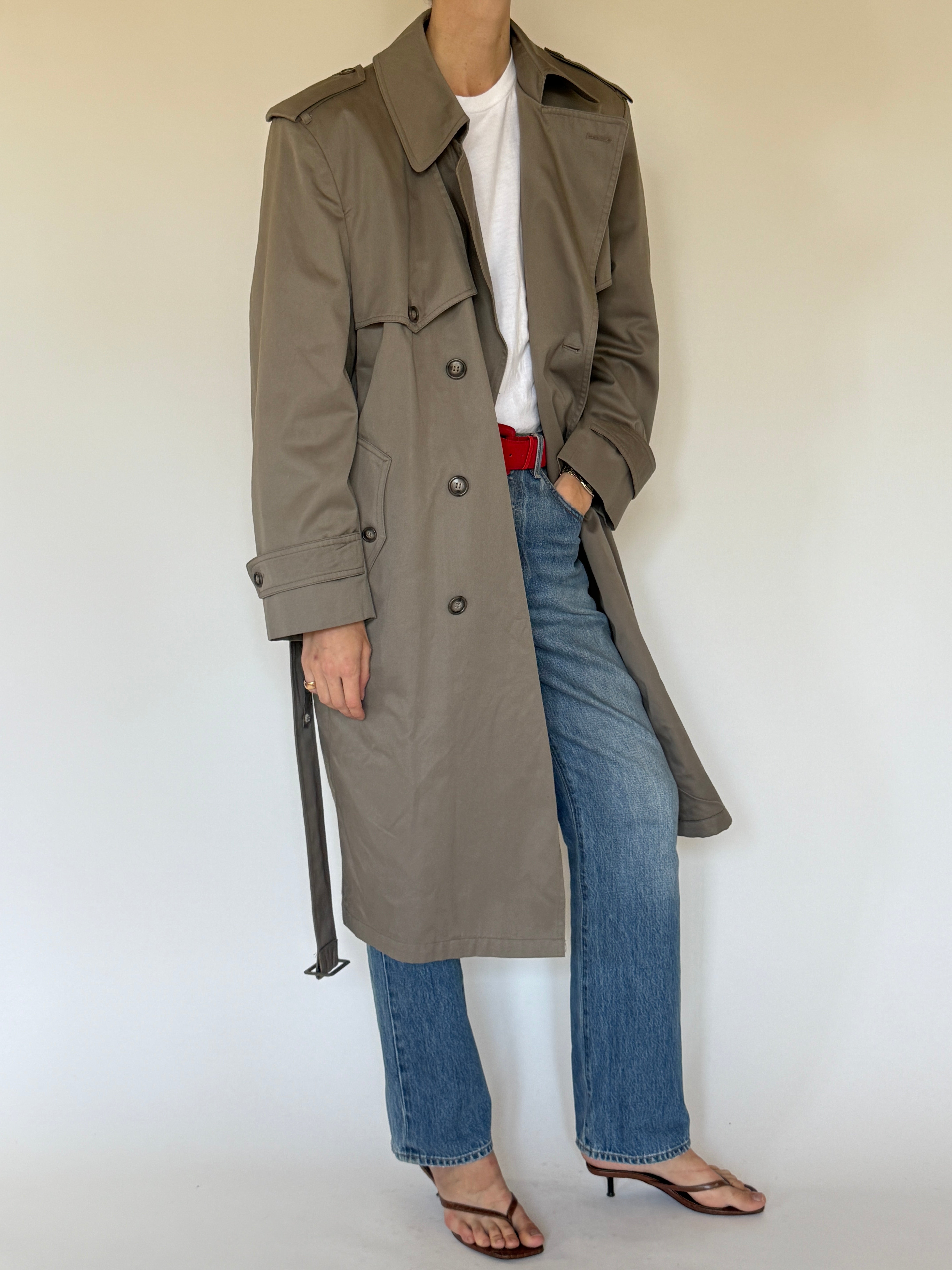 Vintage Double-Breasted Trench Coat in Sage 6284