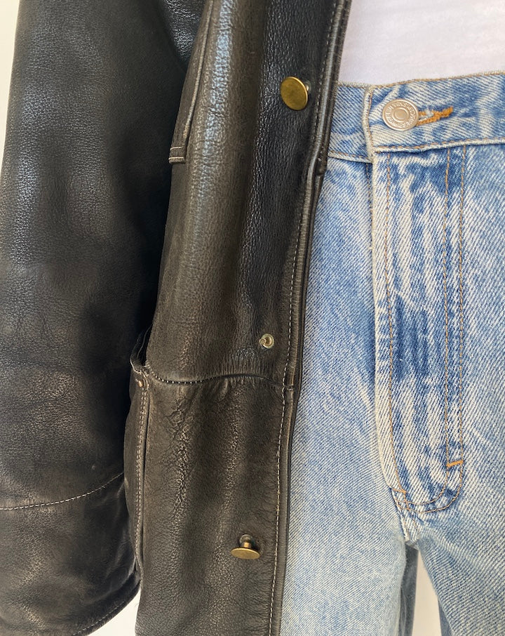 VINTAGE BLACK OVERSIZED LEATHER JACKET 3188