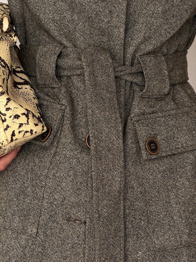 Vintage Classic Tailored Tweed Wool Blend Trench Coat 6525