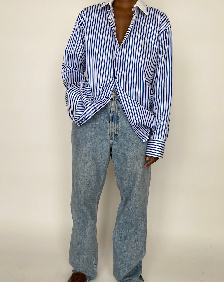 VINTAGE BLUE AND WHITE STRIPED OVERSIZED SHIRT 1995