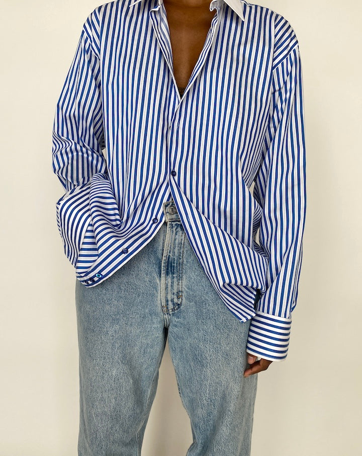 VINTAGE BLUE AND WHITE STRIPED OVERSIZED SHIRT 1995