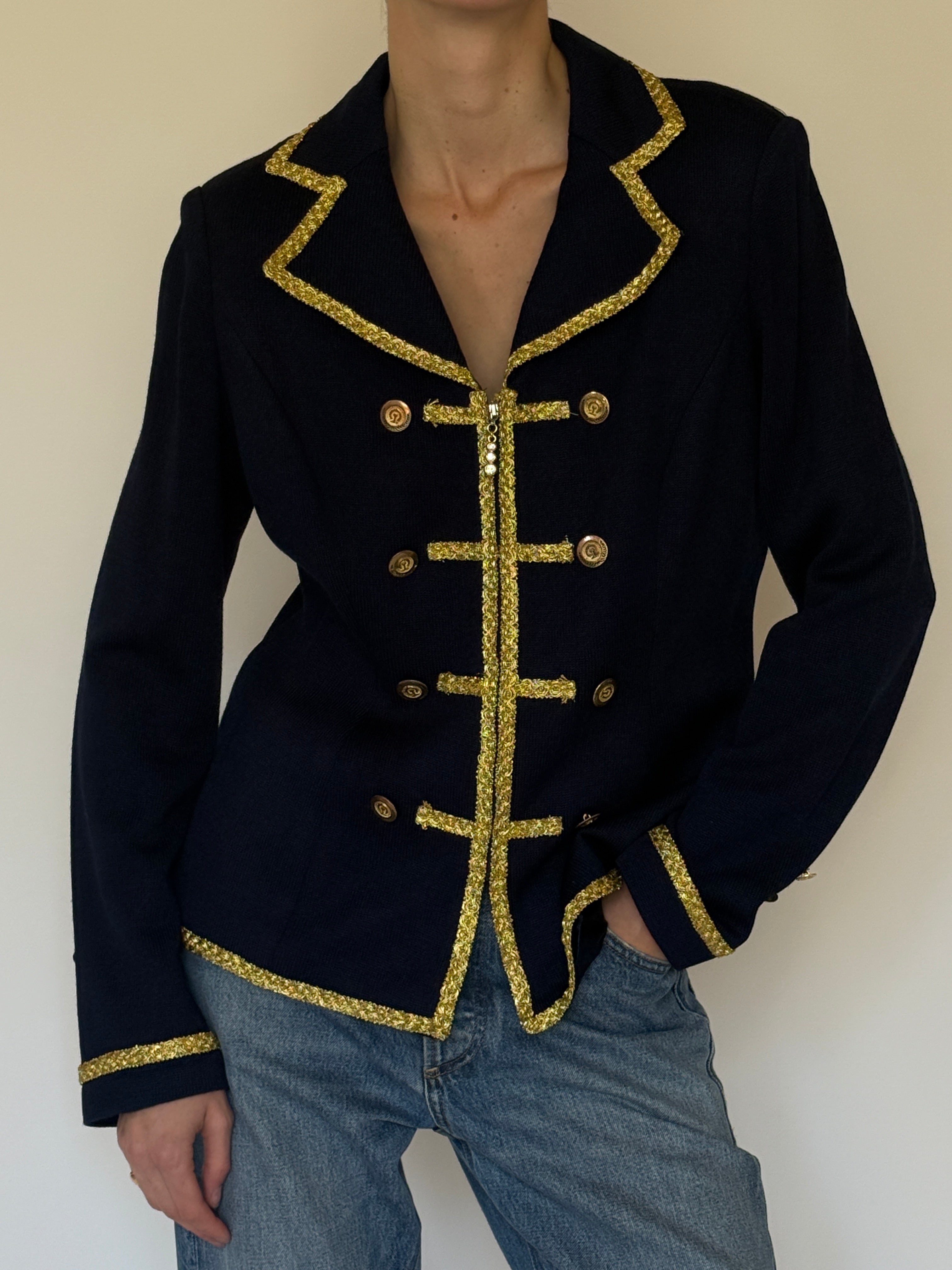 Vintage navy knit cardigan gold-tone button detail