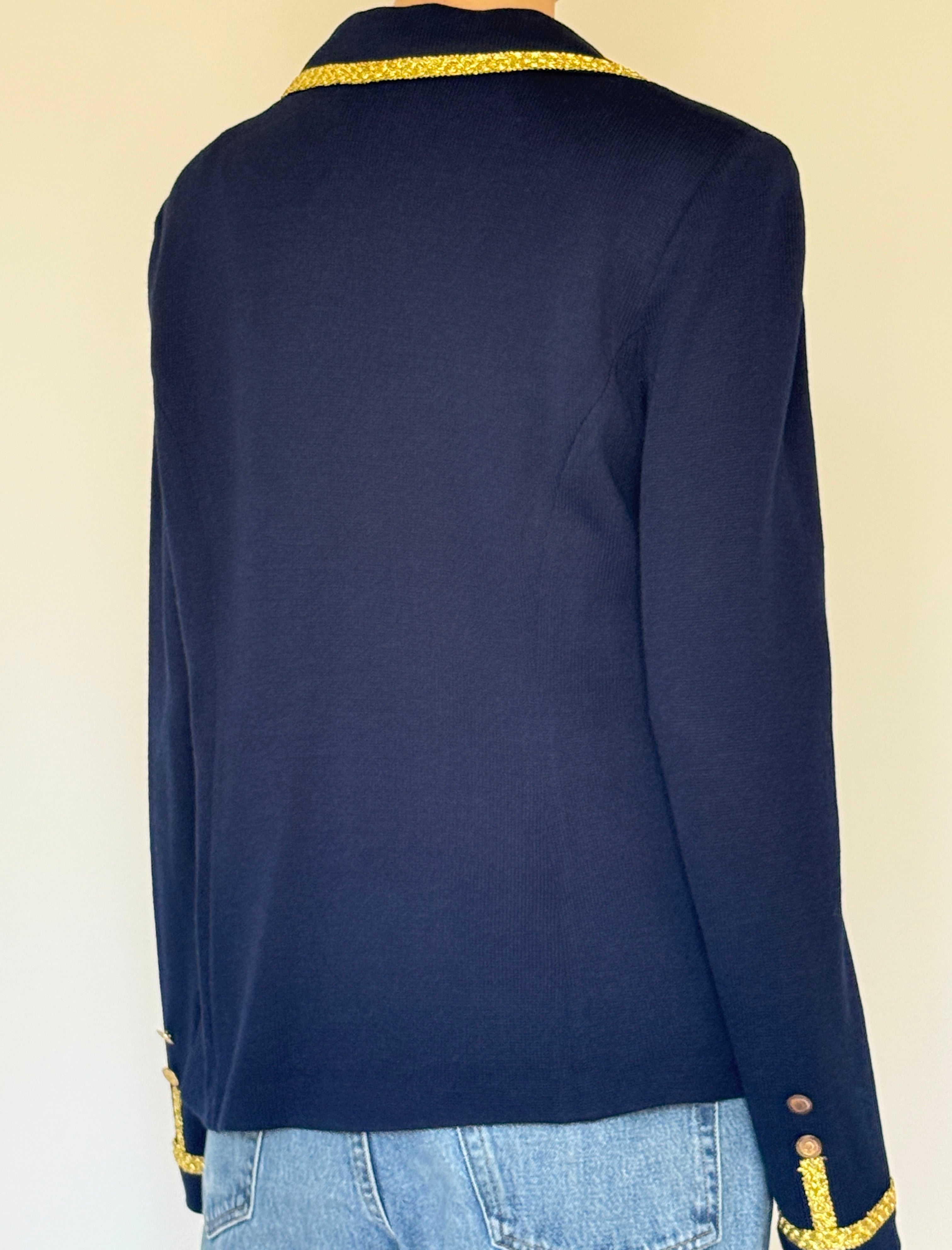 Vintage navy knit cardigan back view