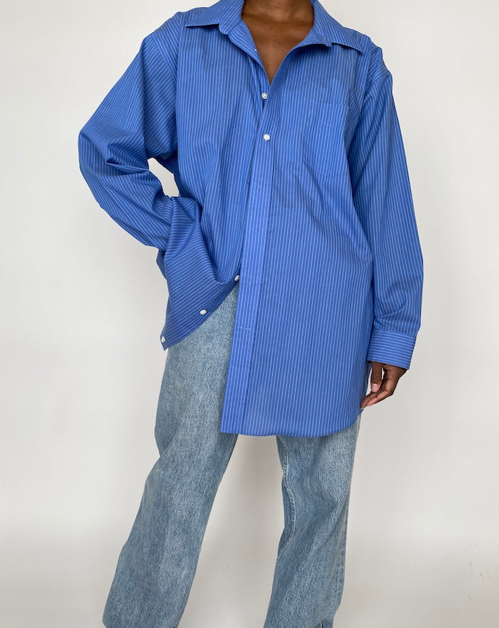 VINTAGE BLUE PINSTRIPED OVERSIZED BUTTON DOWN SHIRT 1997