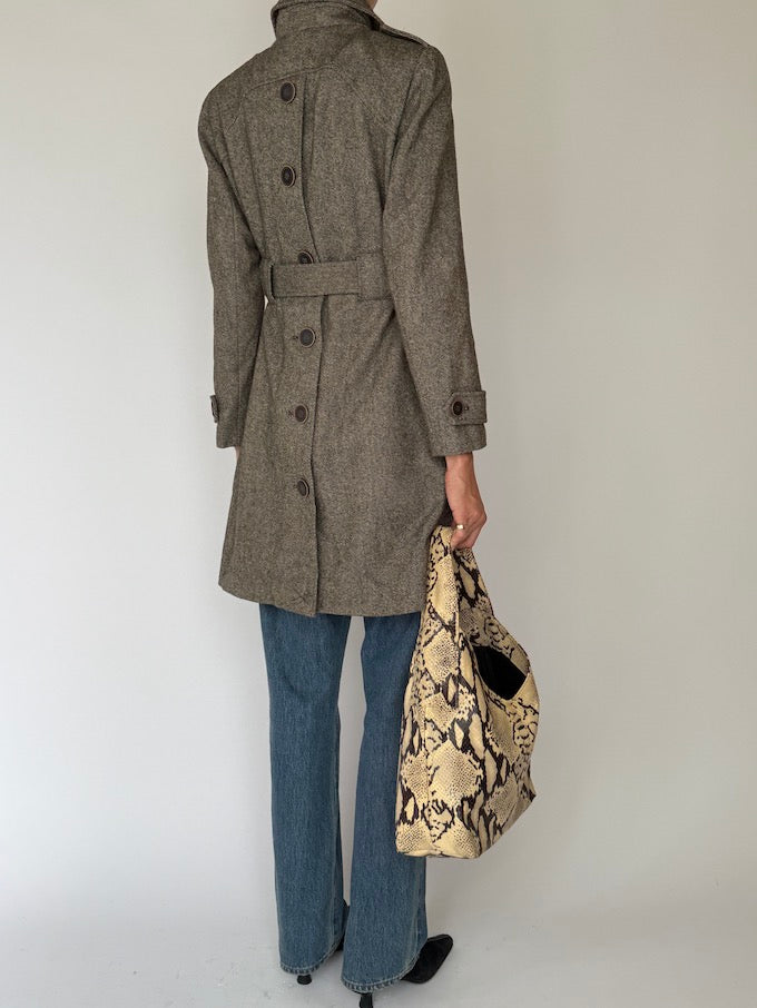 Vintage Classic Tailored Tweed Wool Blend Trench Coat 6525