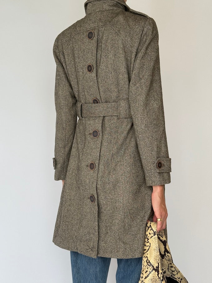 Vintage Classic Tailored Tweed Wool Blend Trench Coat 6525