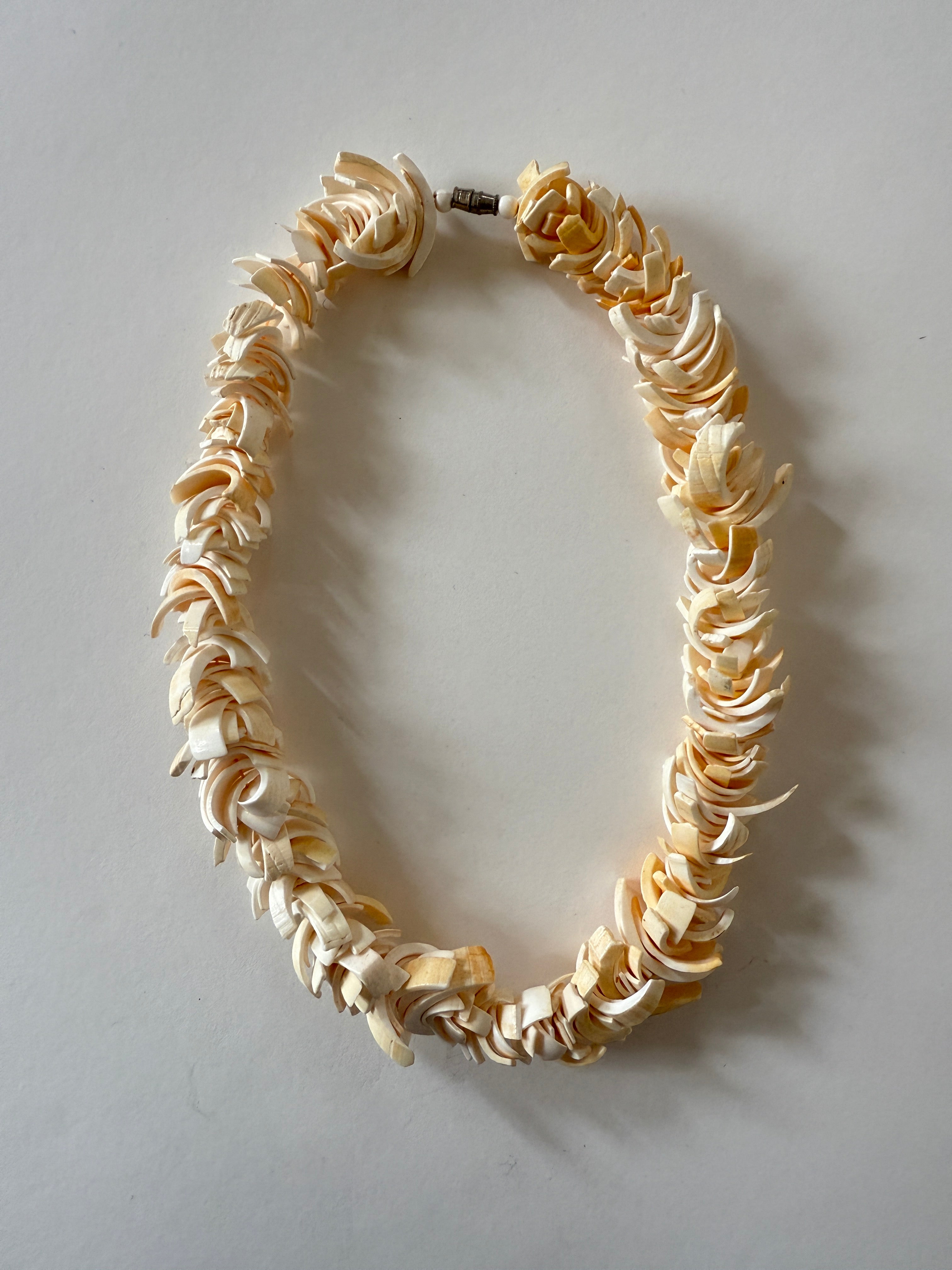 Vintage shell chip necklace front view ivory