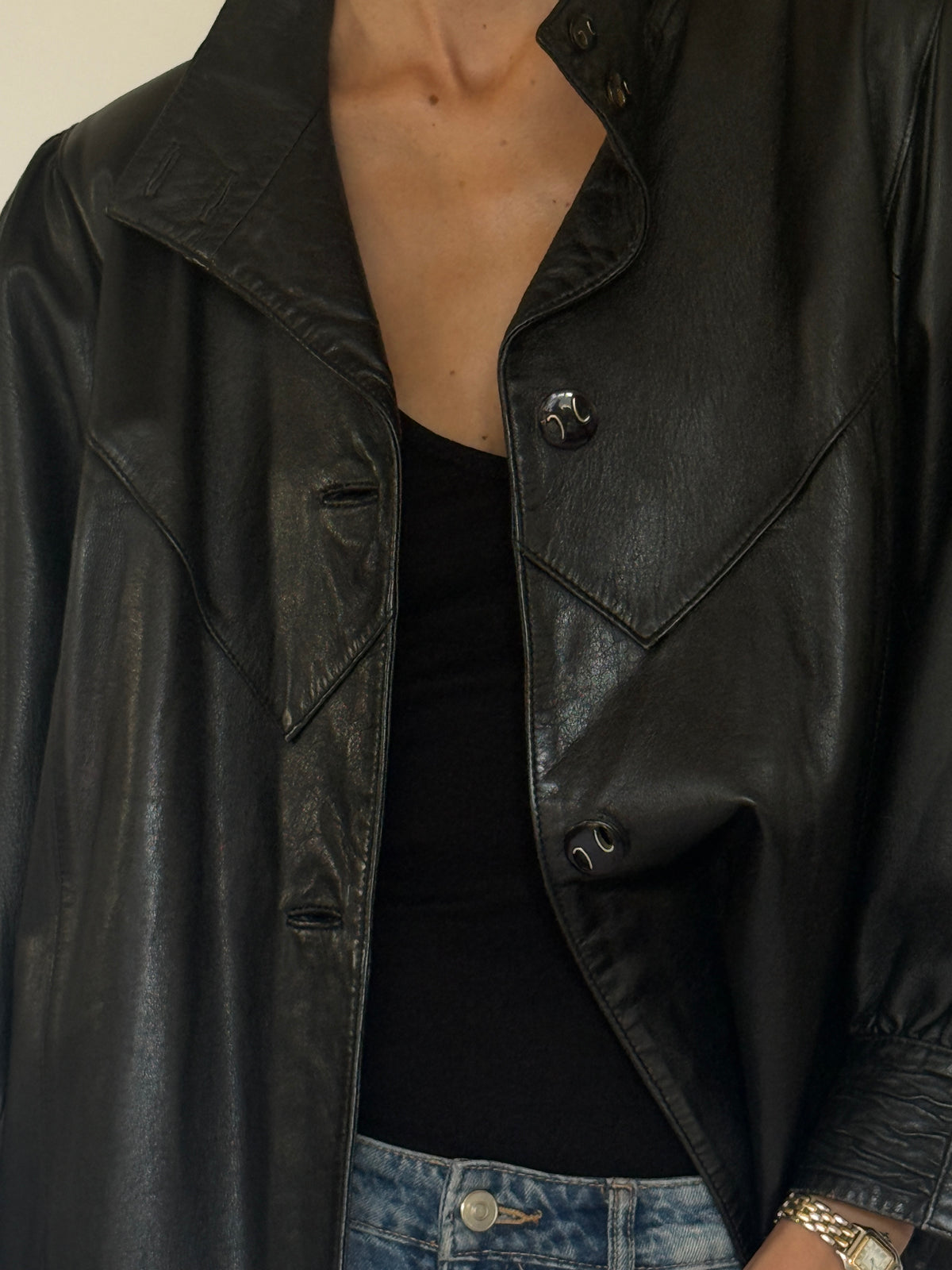 Vintage Leather Jacket Black 8097