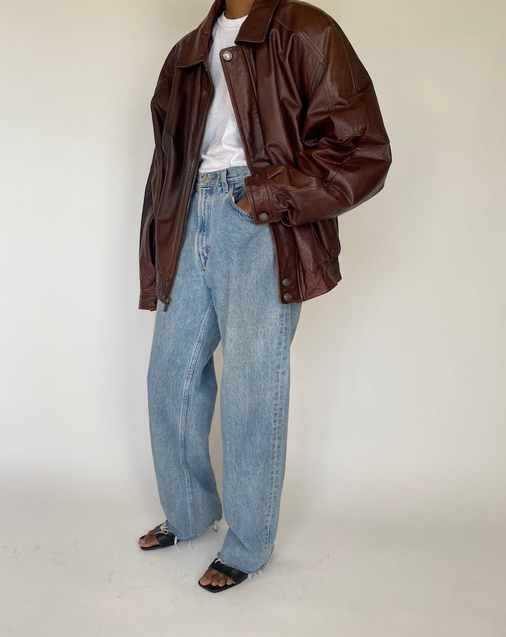 VINTAGE OVERSIZED BOXY BROWN LEATHER JACKET 4115
