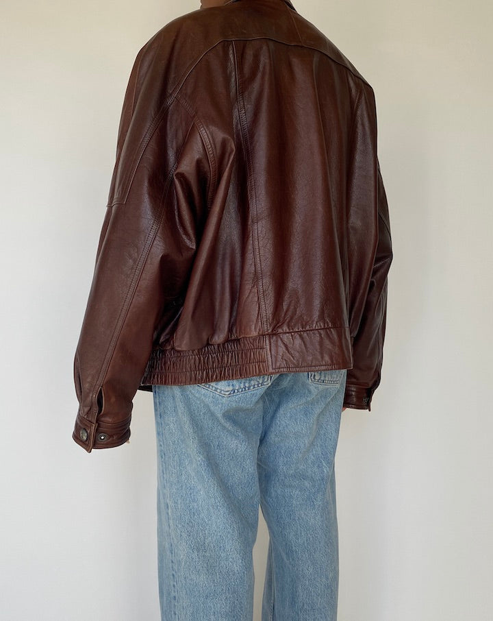 VINTAGE OVERSIZED BOXY BROWN LEATHER JACKET 4115