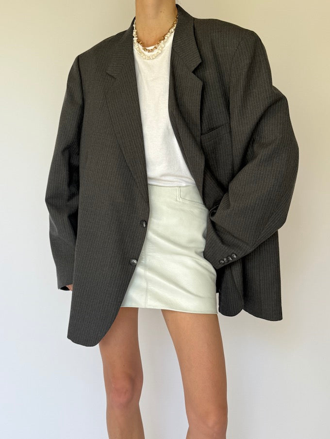 Vintage Oversized Pinstriped Blazer In Grey 5813
