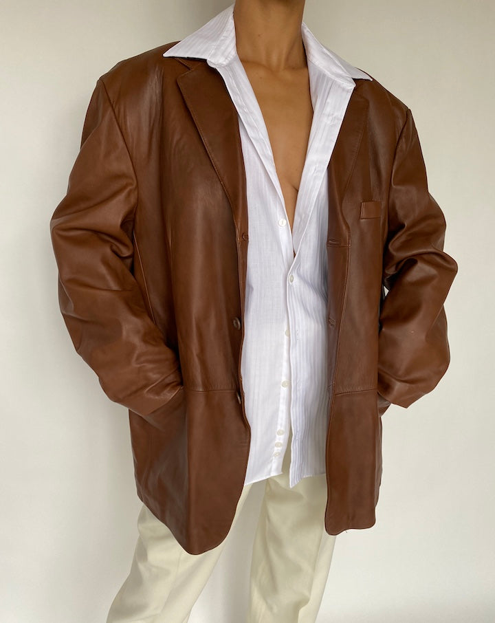VINTAGE OVERSIZED BROWN LEATHER JACKET 801