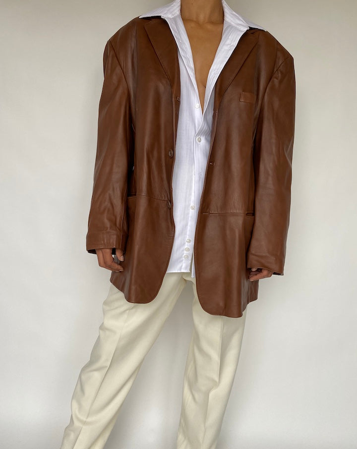 VINTAGE OVERSIZED BROWN LEATHER JACKET 801