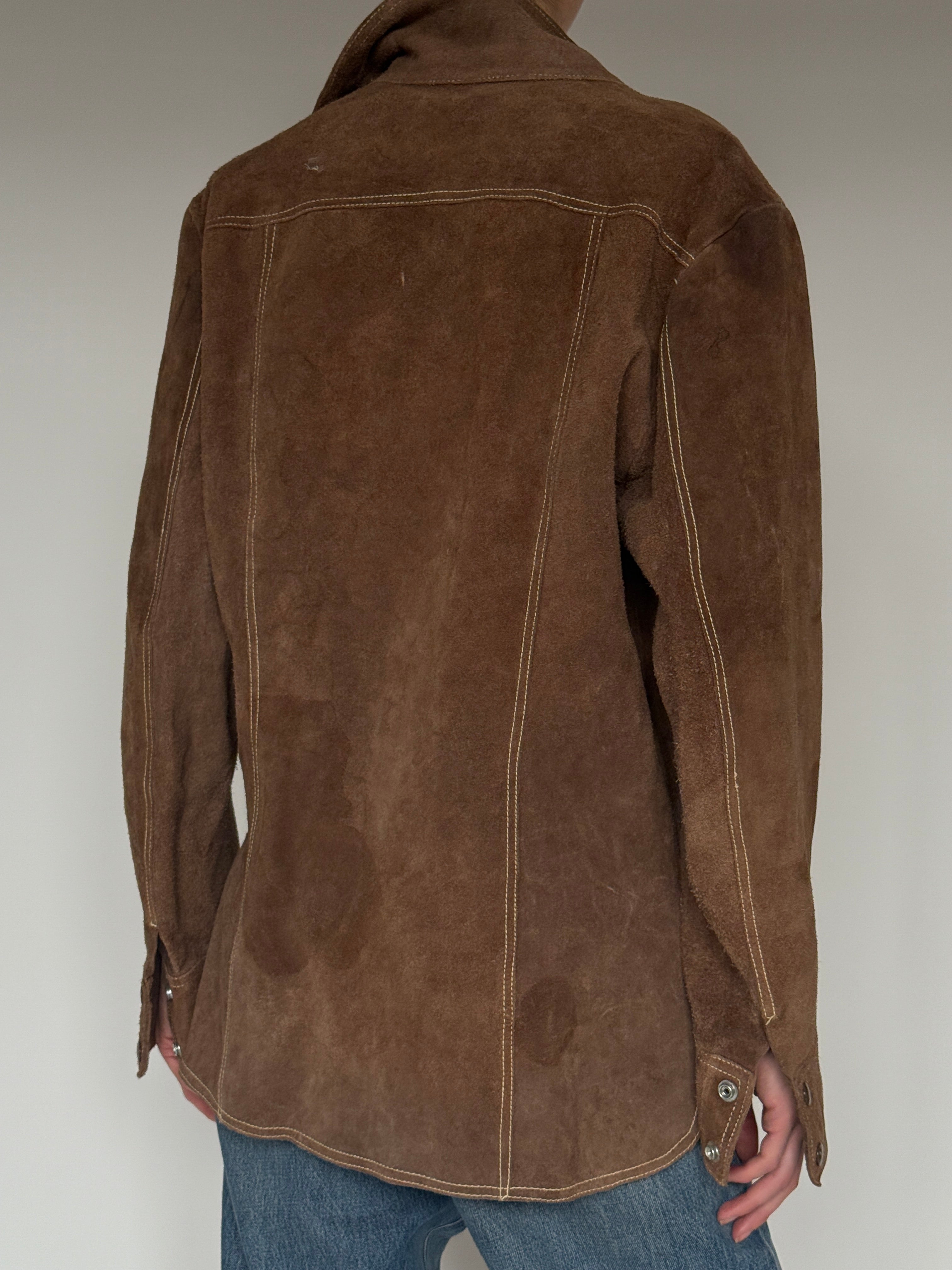 Vintage brown suede western shirt jacket back view