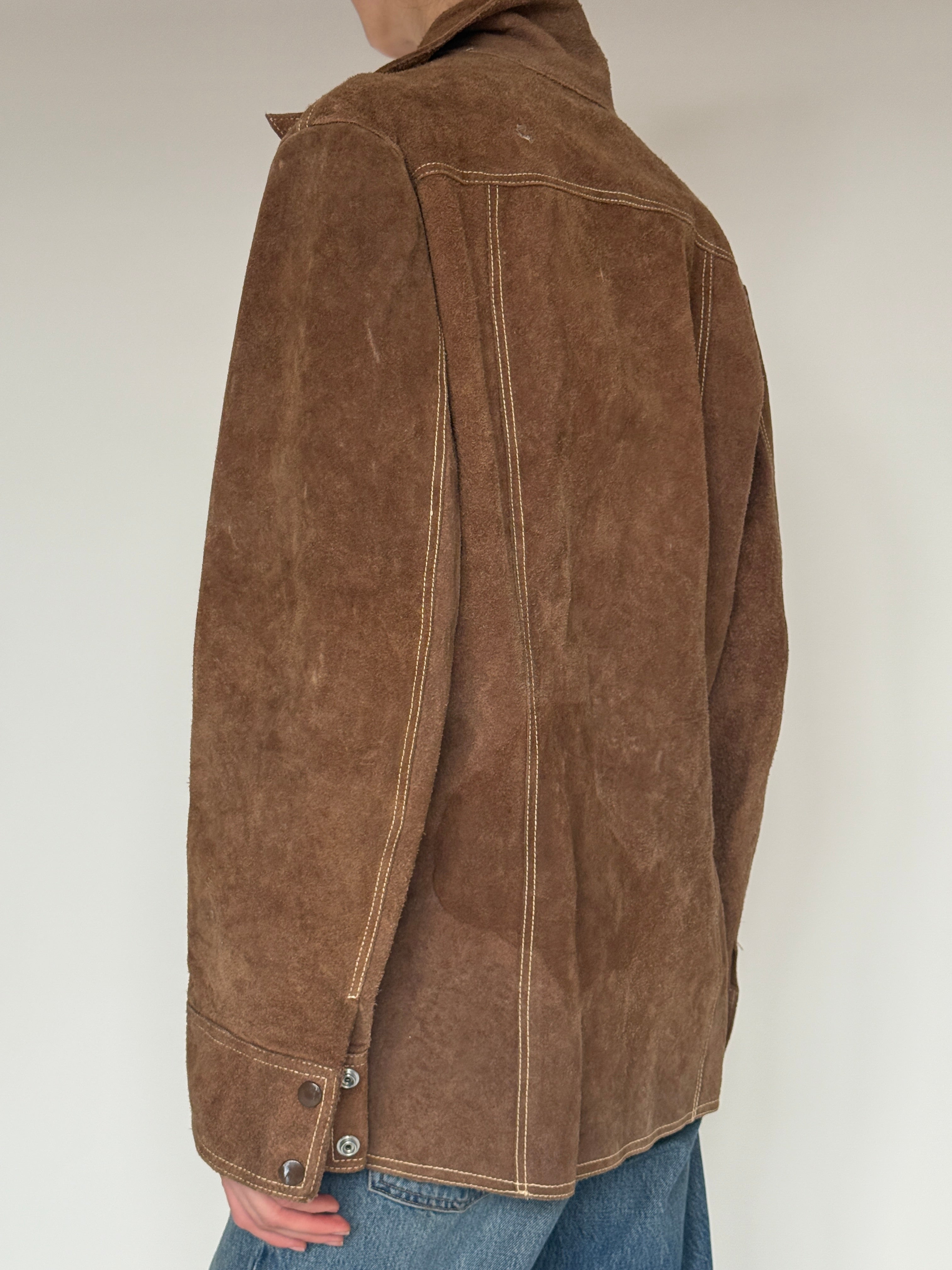 Vintage brown suede western shirt jacket back view