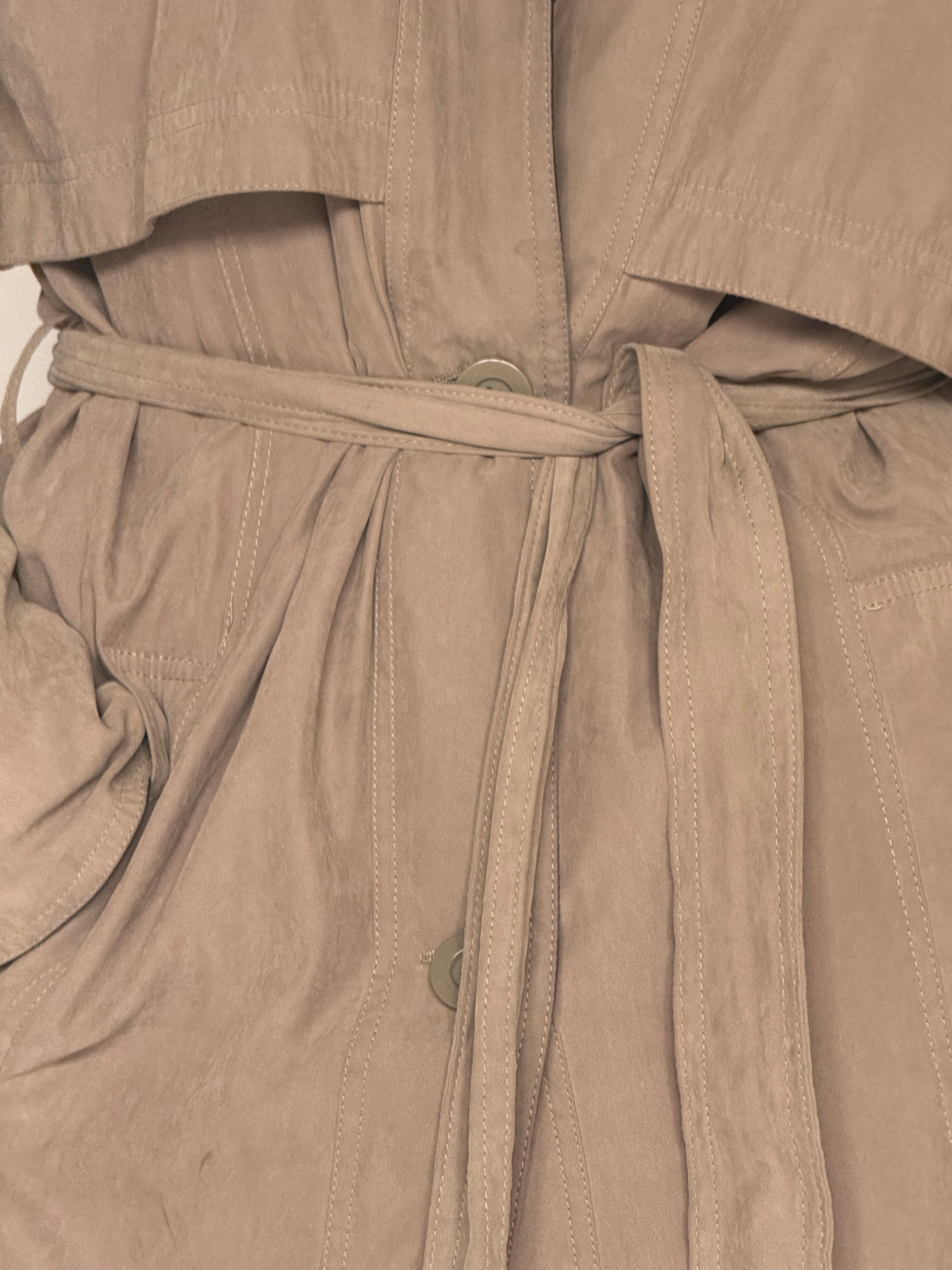 Vintage tan trench coat belt tie detail