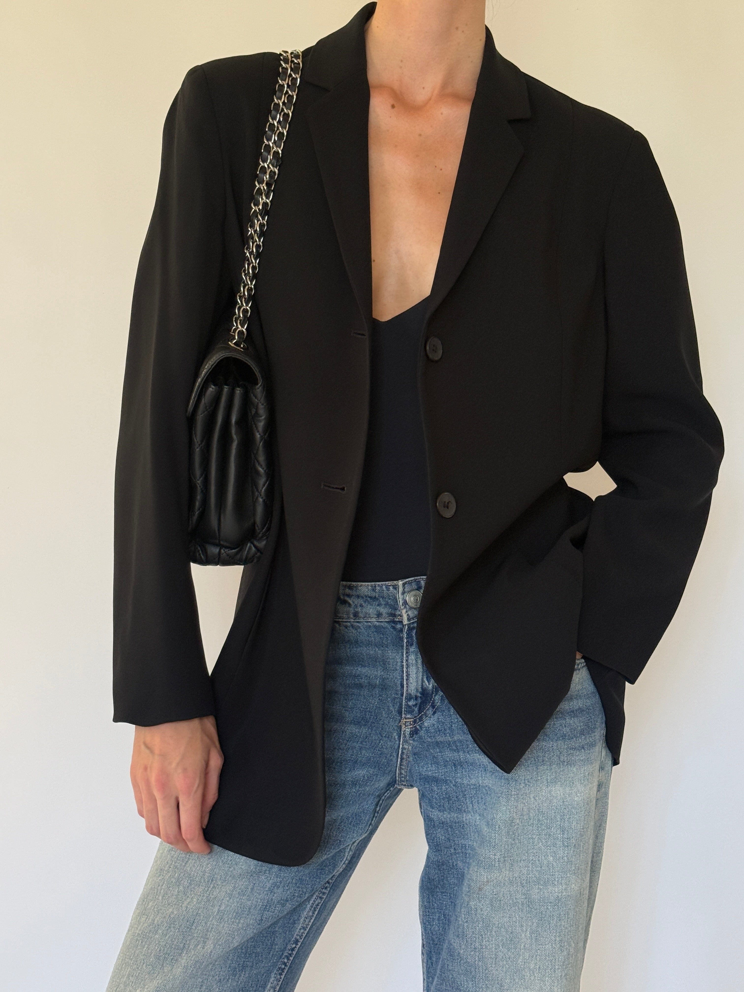 Vintage black blazer lapel close-up