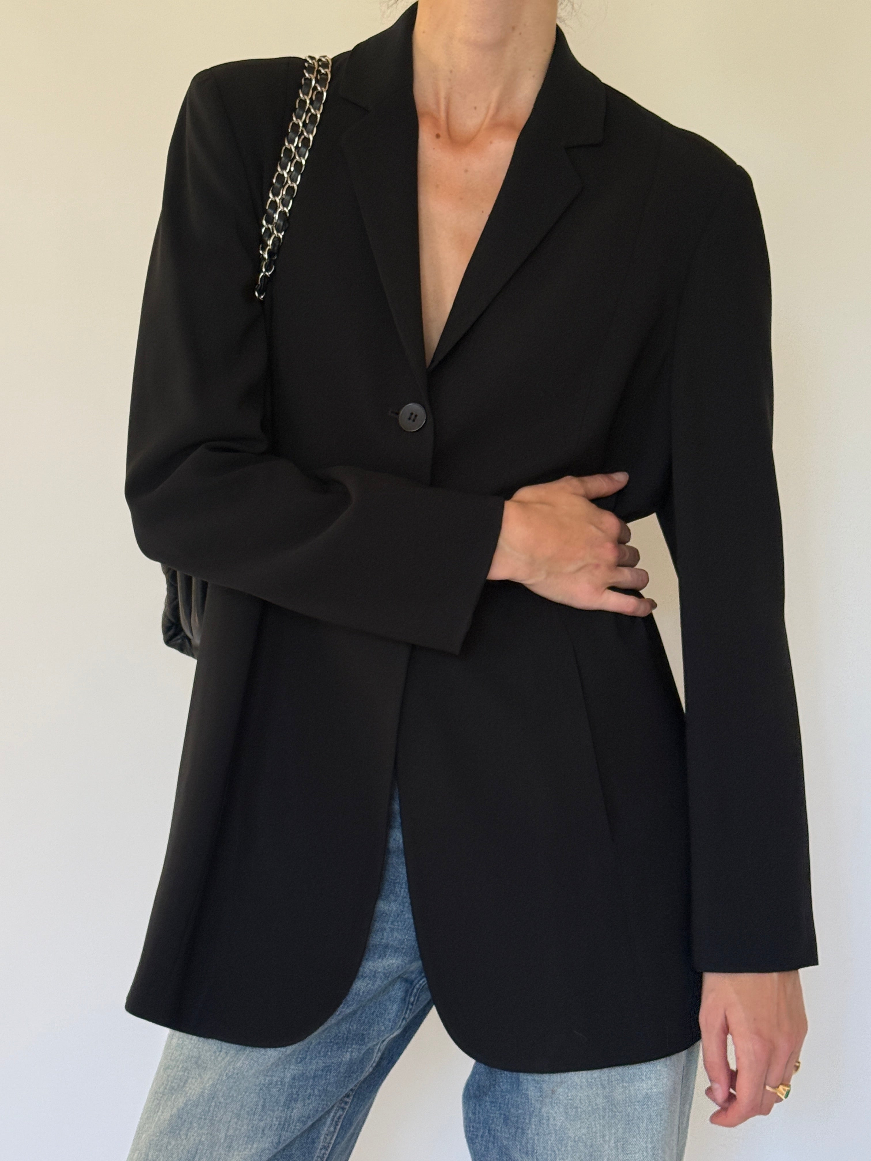 Vintage black blazer lapel close-up
