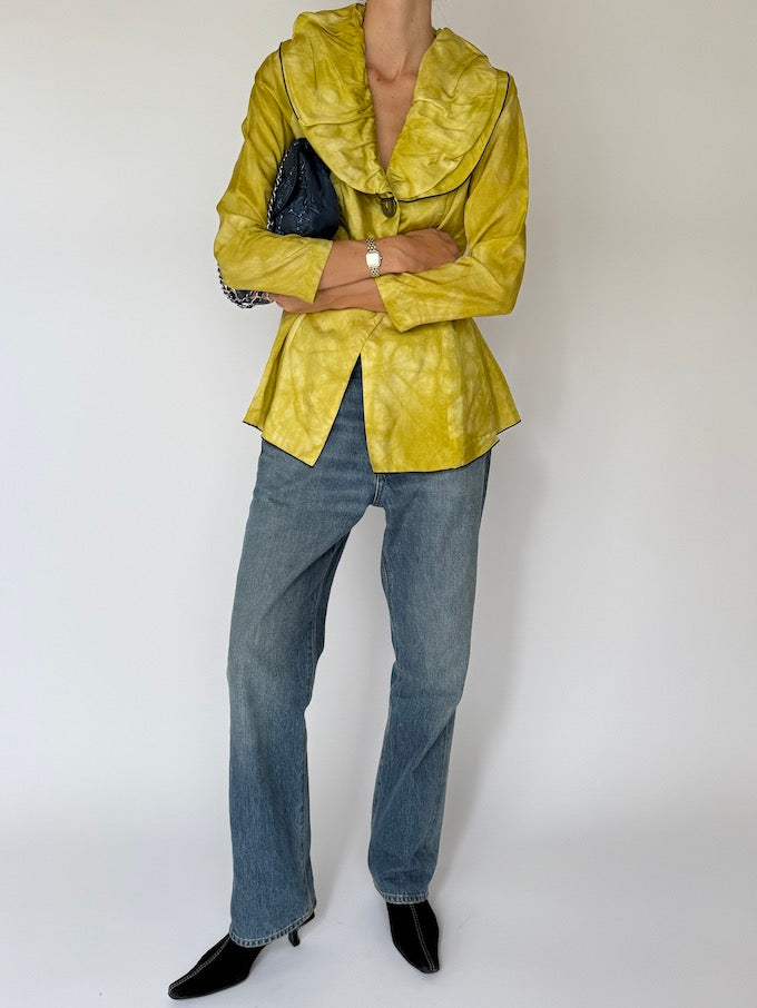 Vintage Sculptural Peplum Thin Shirt/Jacket in Chartreuse 6531