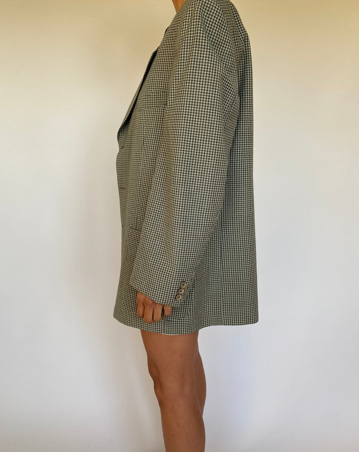 VINTAGE OSCAR DE LA RENTA GREEN HOUNDSTOOTH BLAZER 2679