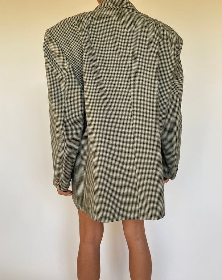 VINTAGE OSCAR DE LA RENTA GREEN HOUNDSTOOTH BLAZER 2679