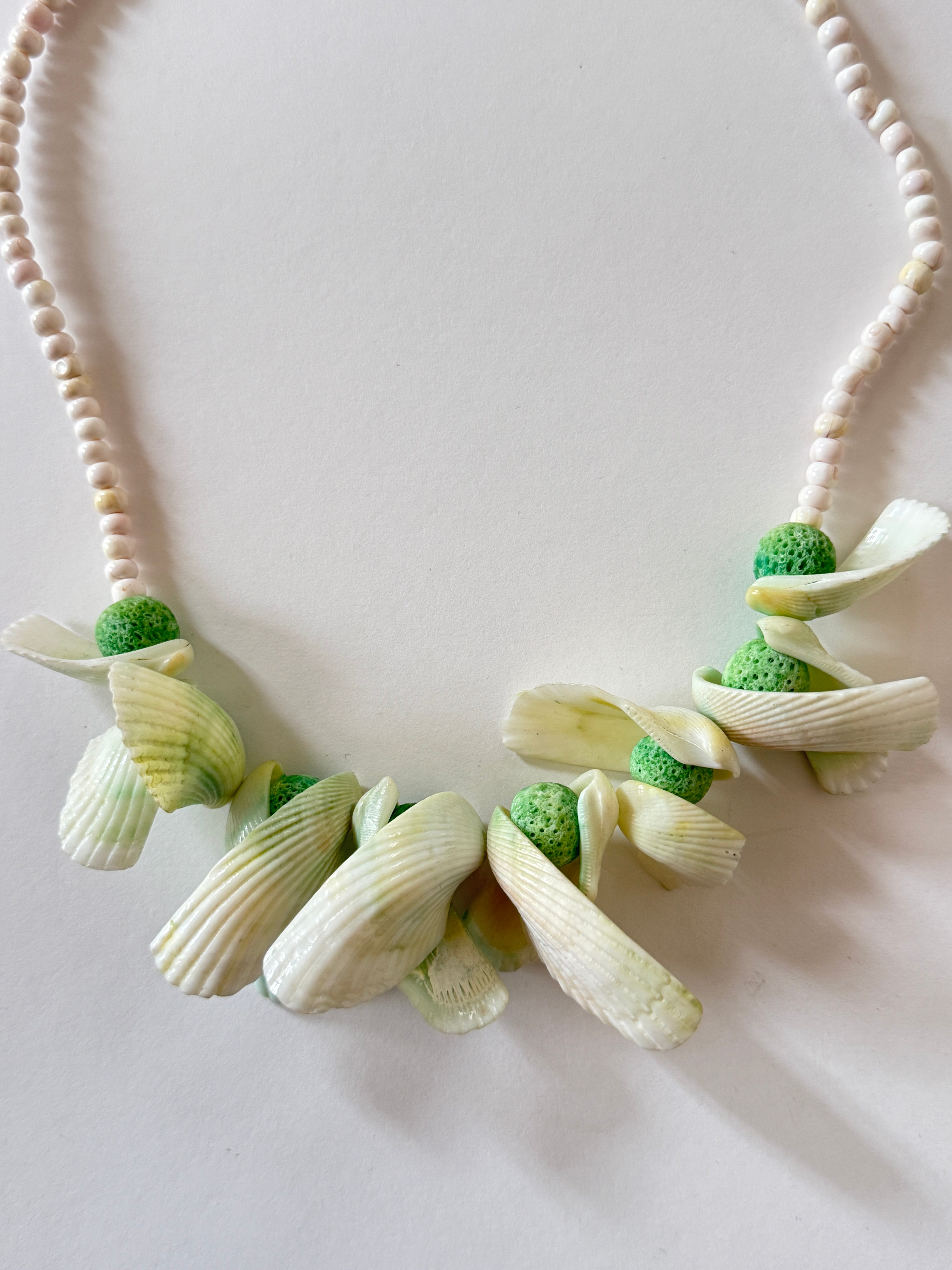 Vintage white shell necklace close-up