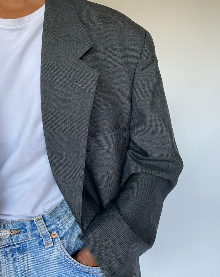 VINTAGE DARK GREY CHECKED BLAZER 3614