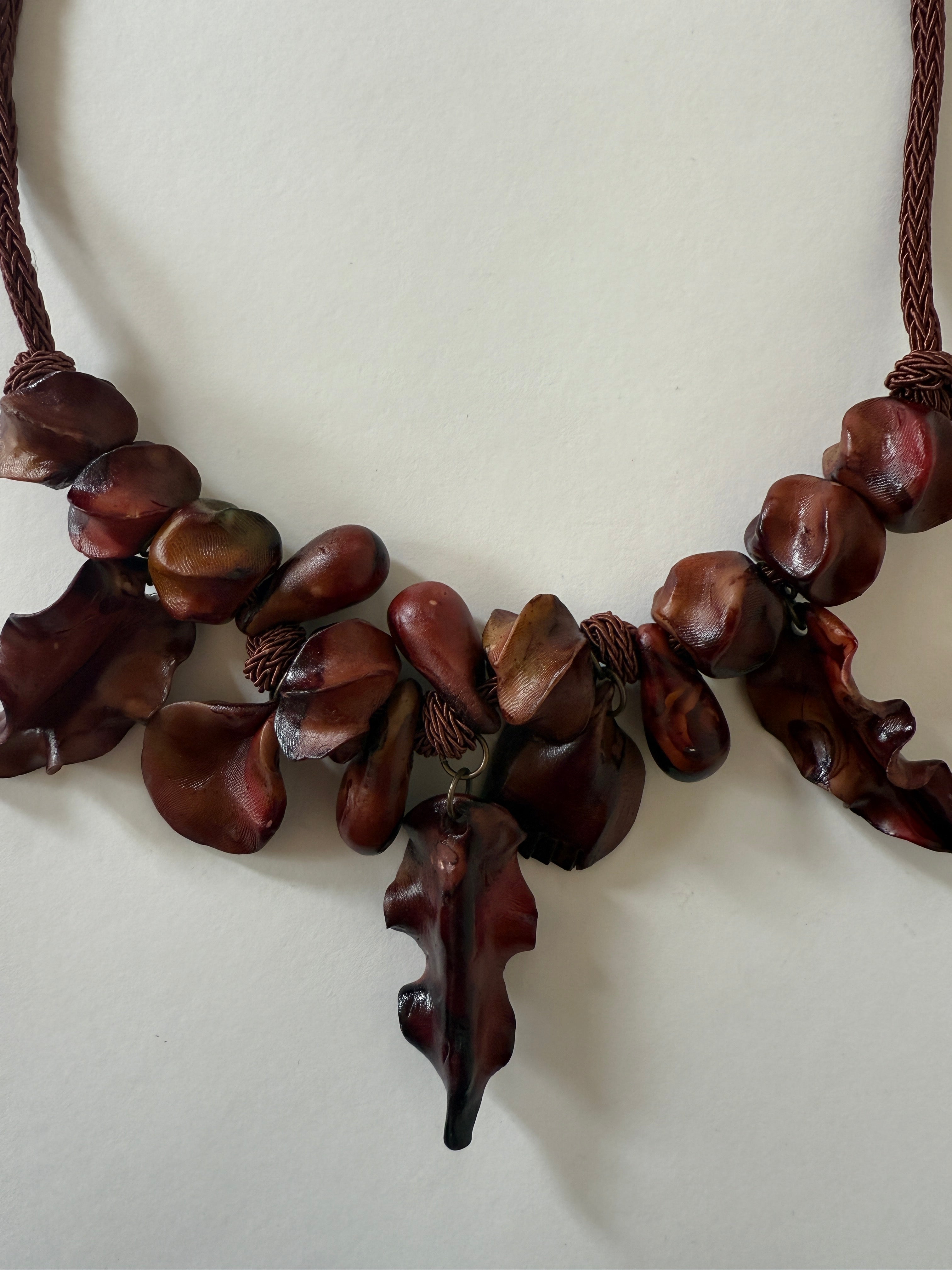 Vintage brown resin necklace close-up