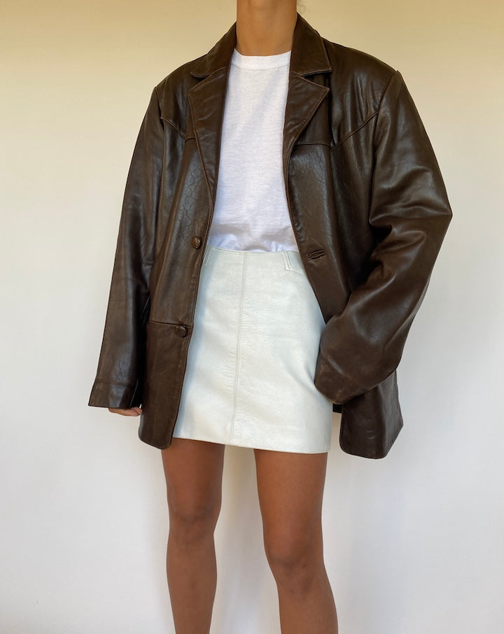 VINTAGE OVERSIZED DARK BROWN LEATHER JACKET 2680