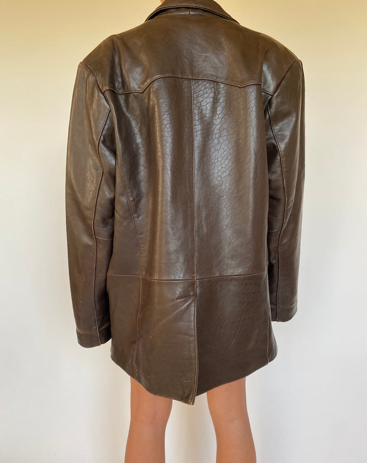 VINTAGE OVERSIZED DARK BROWN LEATHER JACKET 2680