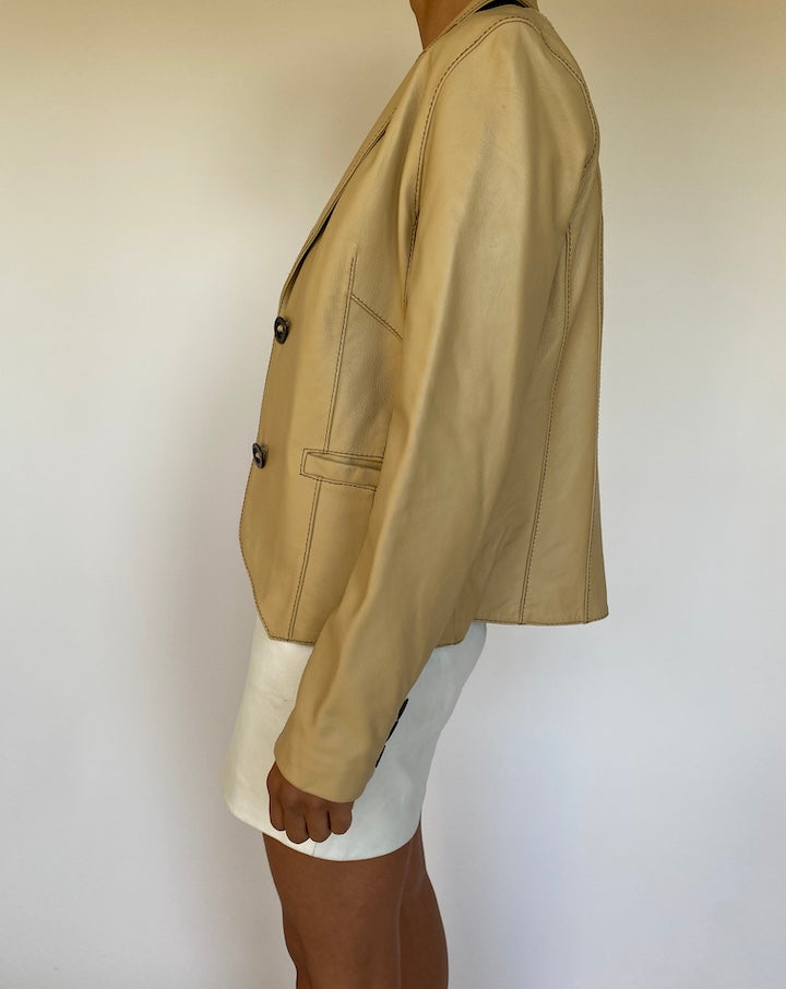 VINTAGE LIGHT BEIGE LEATHER JACKET 2681