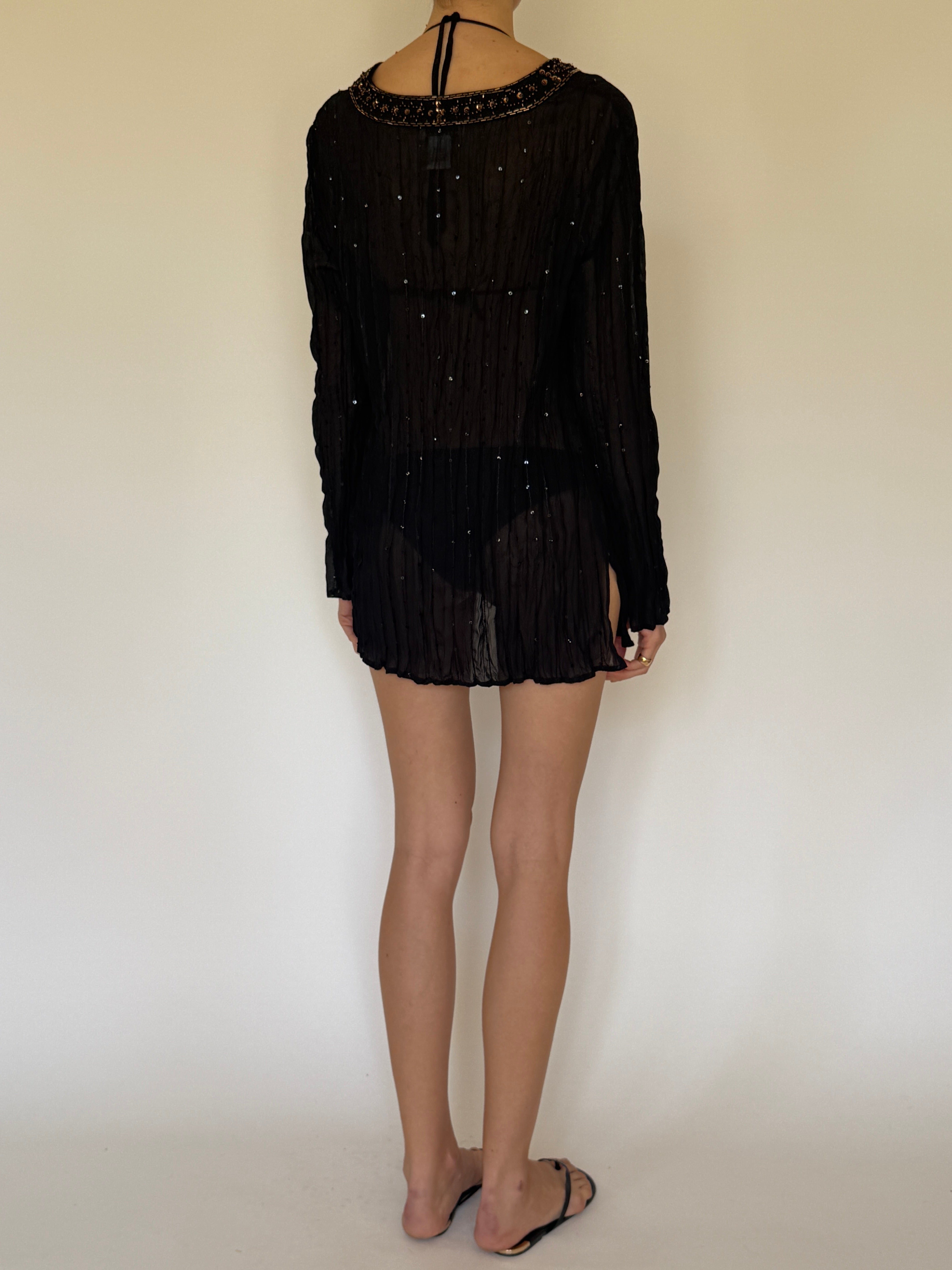 Vintage sheer embellished swim cover-up tunic back view