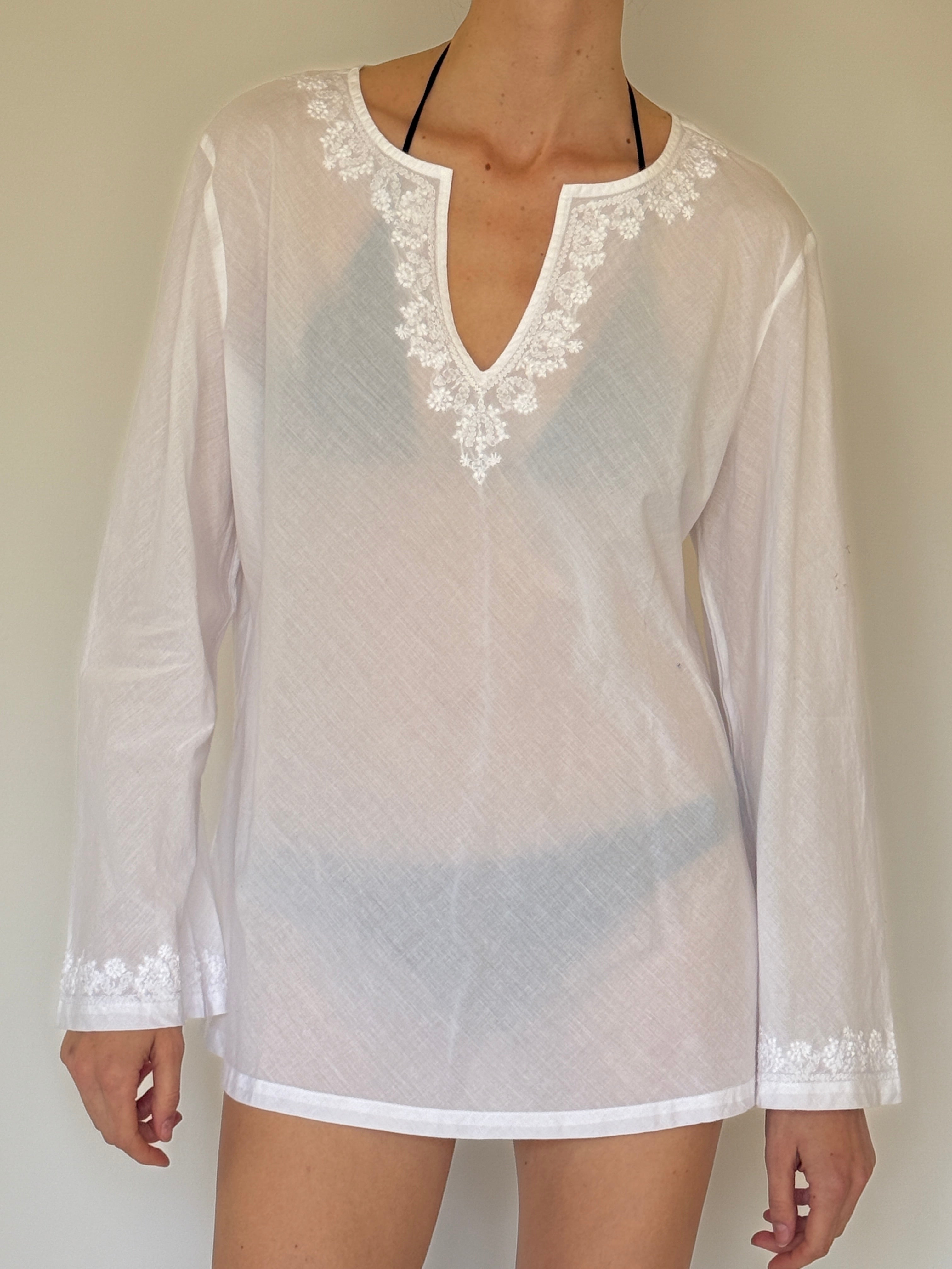 Vintage sheer embroidered swim cover-up tunic front view