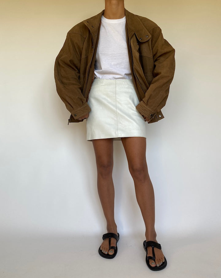 VINTAGE OVERSIZED BOXY BROWN LEATHER JACKET 2682