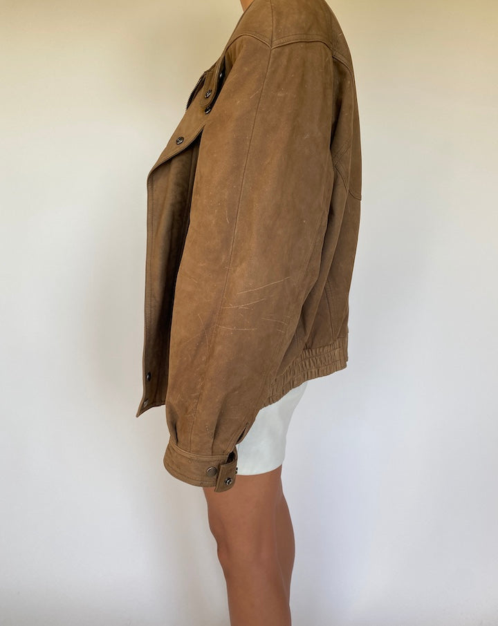VINTAGE OVERSIZED BOXY BROWN LEATHER JACKET 2682