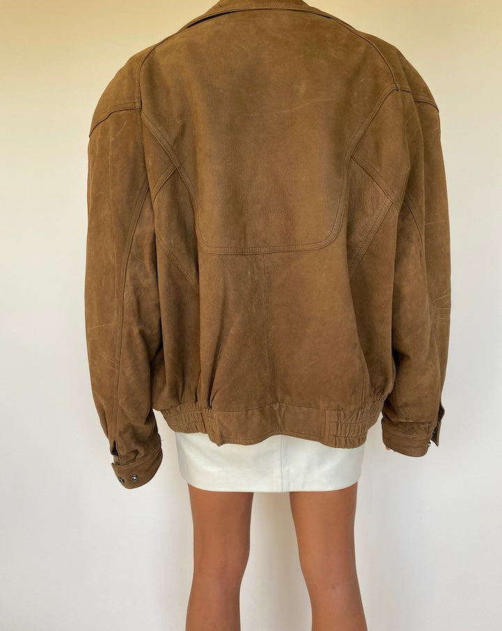 VINTAGE OVERSIZED BOXY BROWN LEATHER JACKET 2682