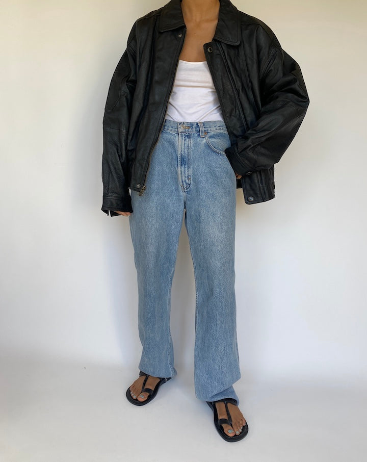 VINTAGE BLACK BOXY LEATHER JACKET 3200