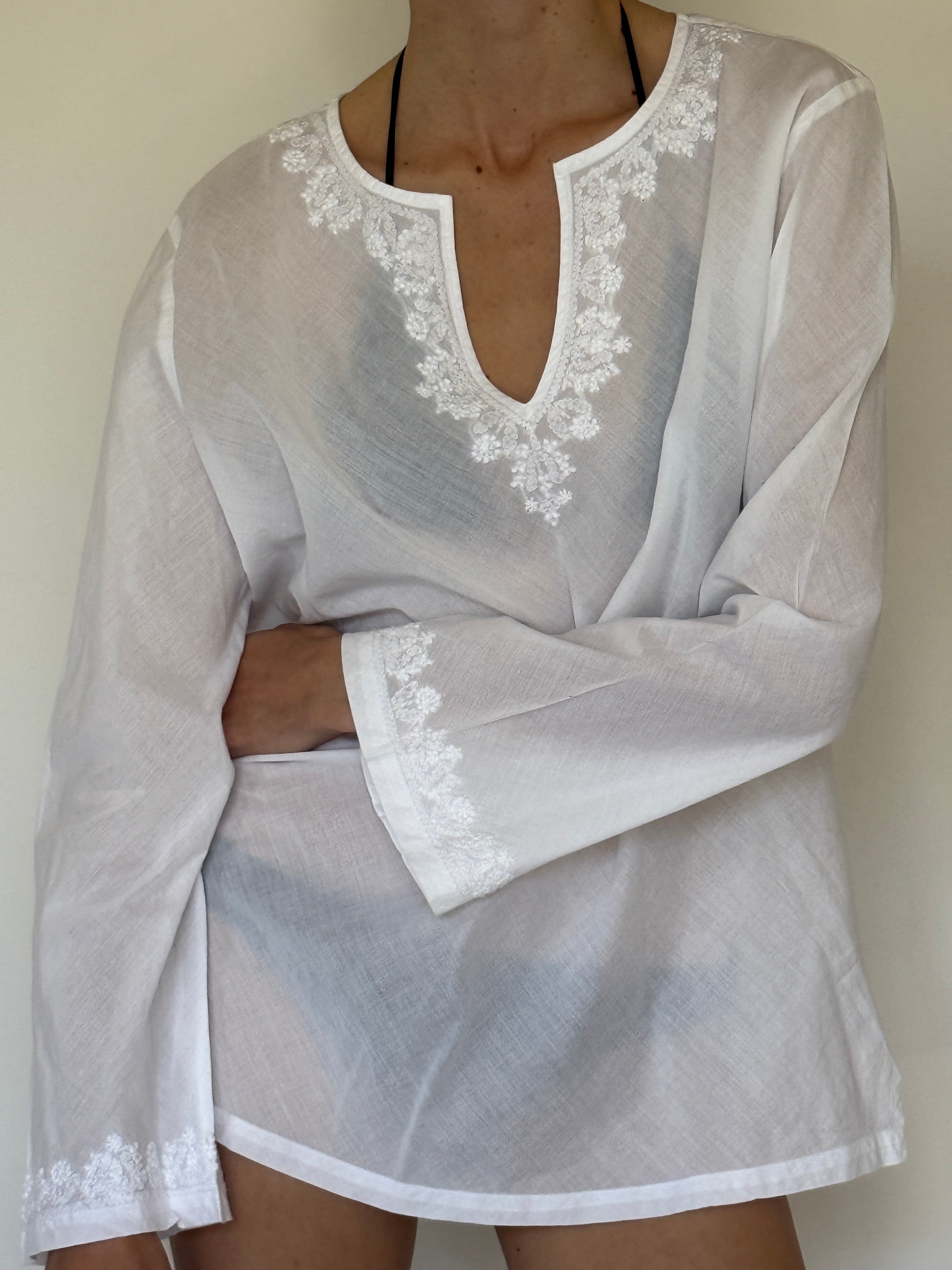 Vintage sheer embroidered swim cover-up tunic front view