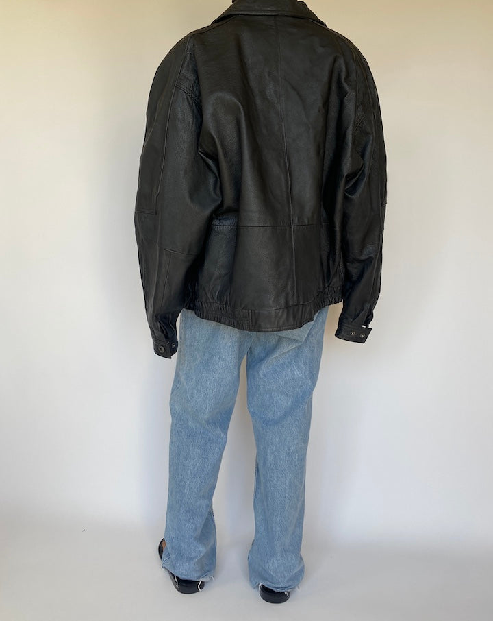 VINTAGE BLACK BOXY LEATHER JACKET 3200