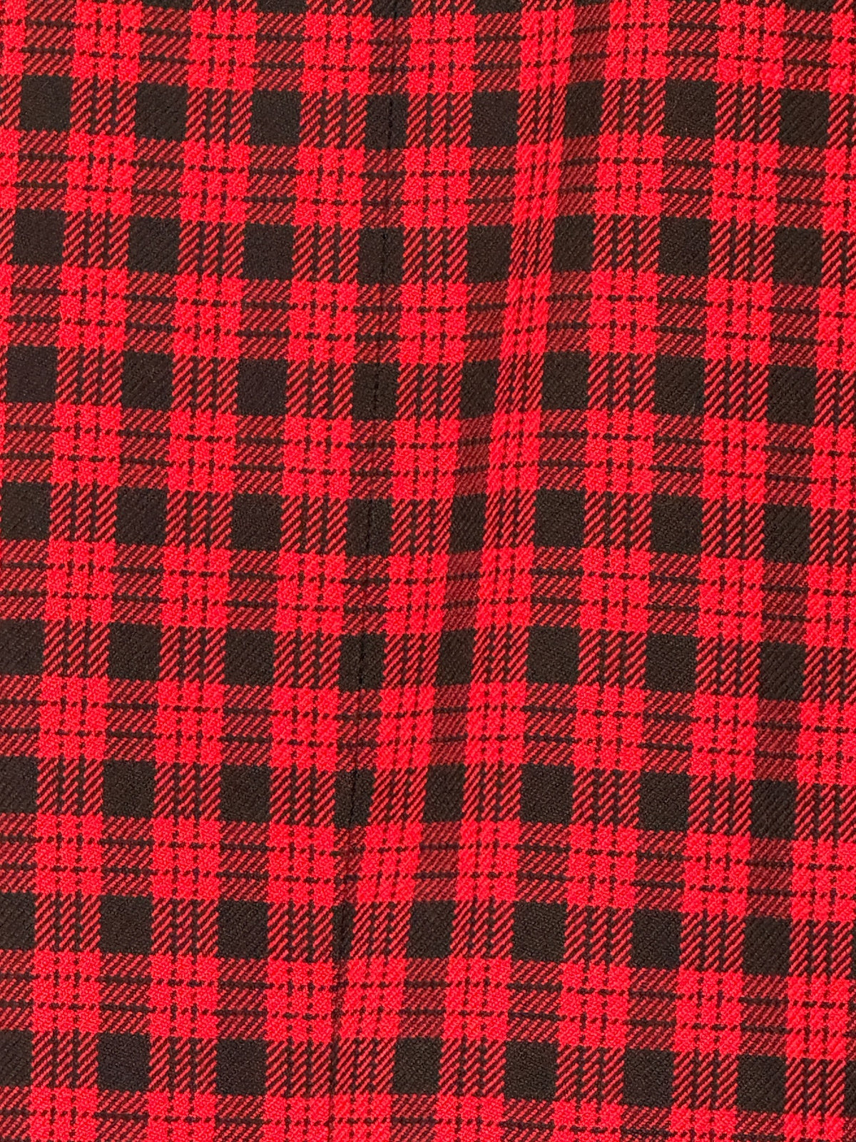 Vintage plaid collarless blazer red and black angled front view