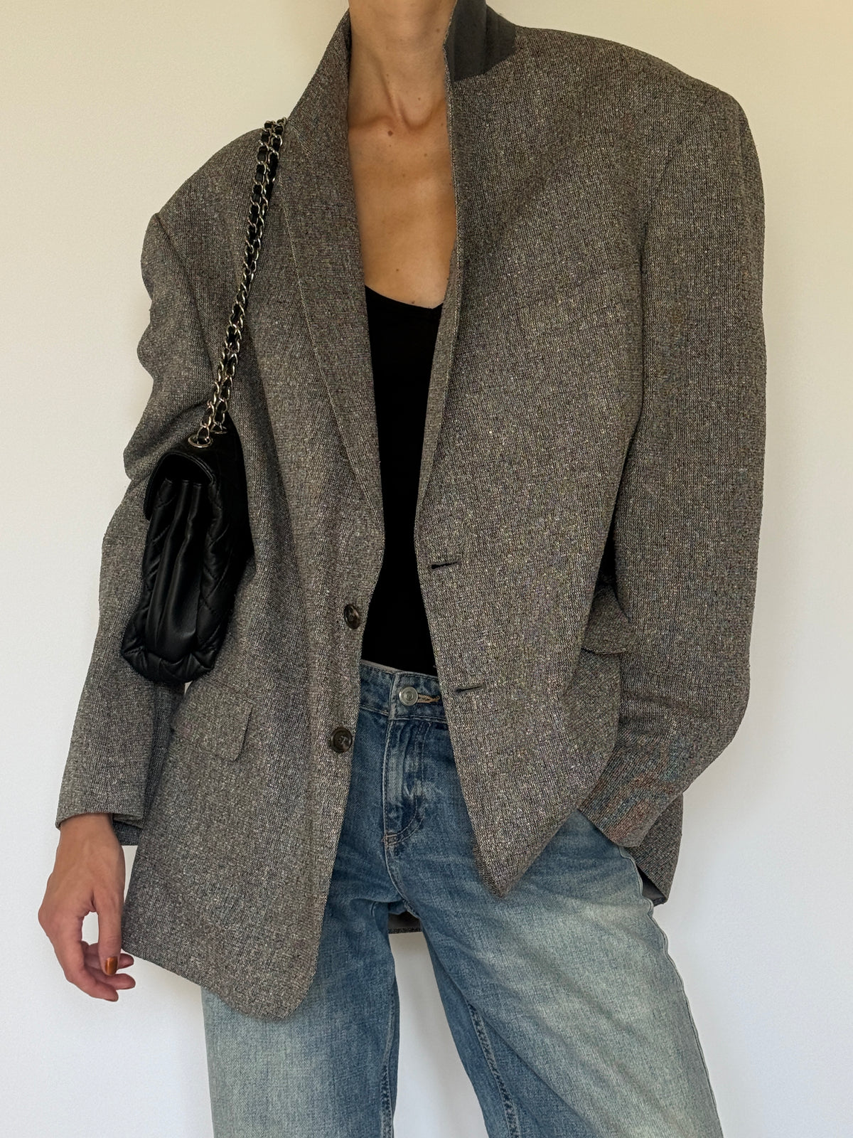 Vintage Oversized Silk Blazer Grey 7174