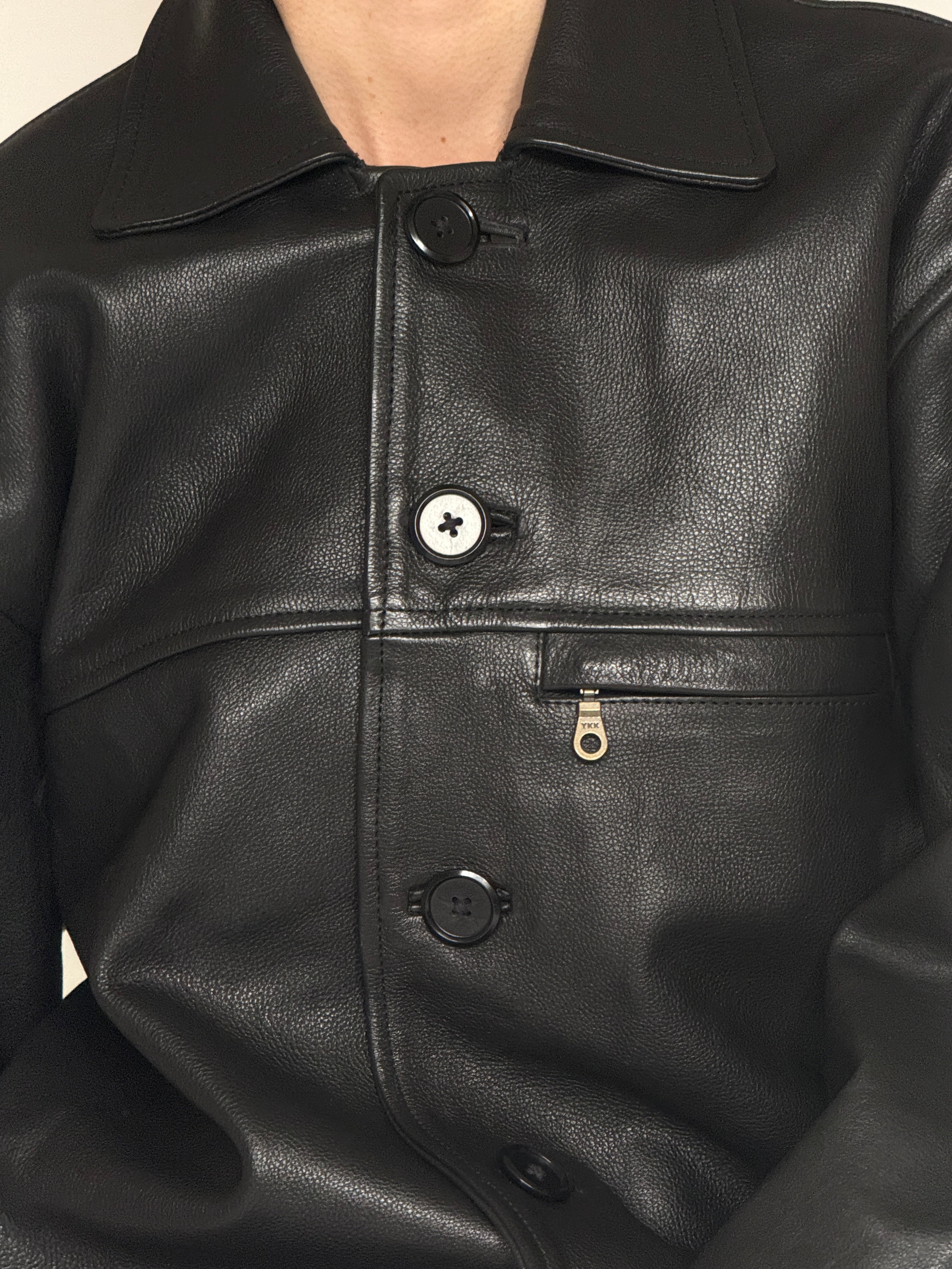 Vintage leather jacket black button detail