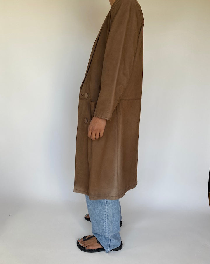 VINTAGE LONG BROWN SUEDE LEATHER JACKET 3205