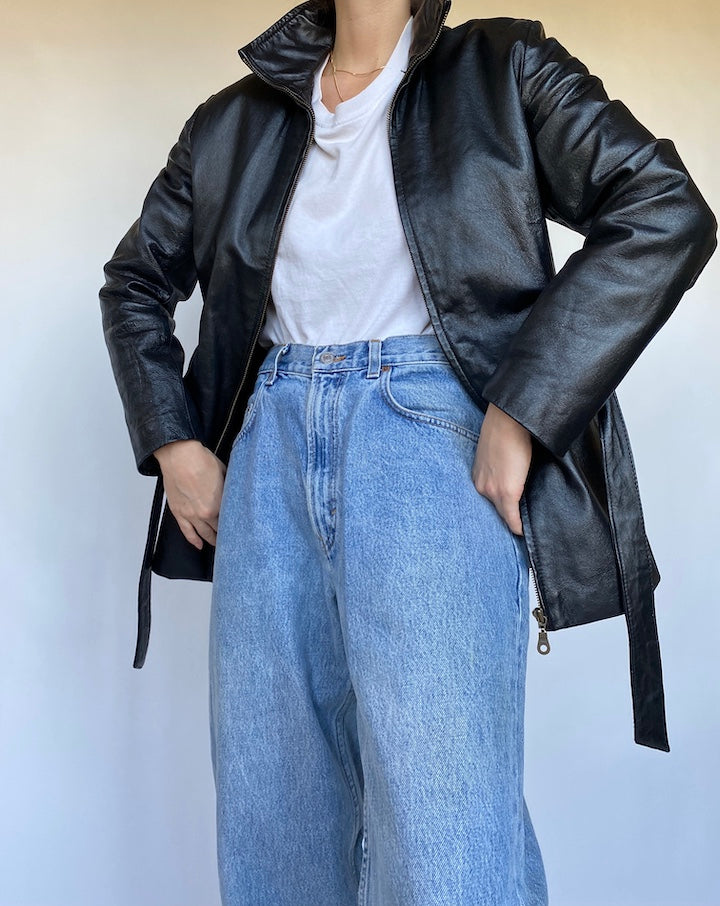 VINTAGE SHORT LEATHER TRENCH 496